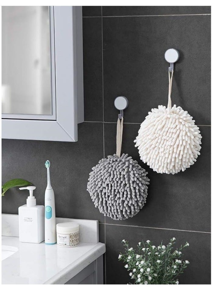 Fuzzy Ball Towel (Set of 2) White and Gray - Dry Your Hand Instantly conveniently with This Creative Bath Towel Set Decorative Towels for Bathroom (Pack of 2) - Image 2
